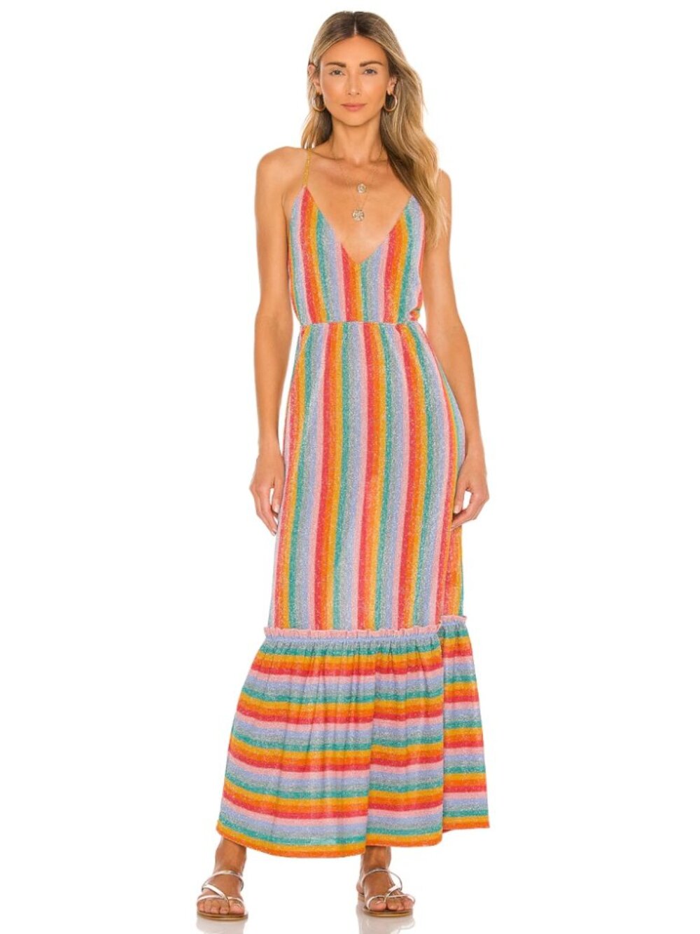 Sundress Cirka Long Dress Rainbow Italian Knit Backless Tiered Glam Size S